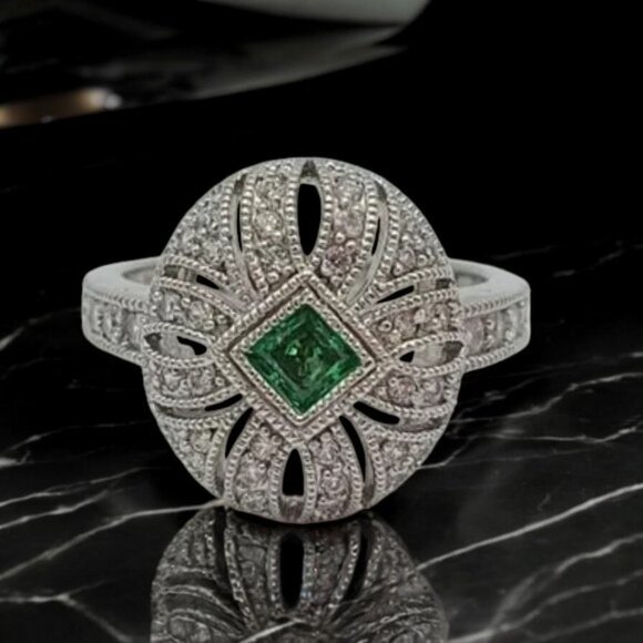 Exclusive JOSEPH ESPOSITO ESPO COLLECTION Art Deco Emerald & Diamond Ring - Picture 2 of 8